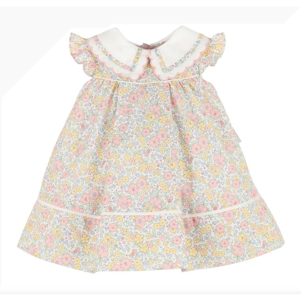 Sophie & Lucas Floral Dress 3T Pastel Pink Yellow Blue Peter Pan Collar Bow Back